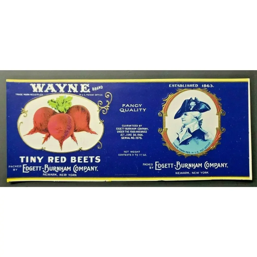 Vintage Wayne Brand Beets Edgett Burnham Co New York 1940s‎ Can Label Z2